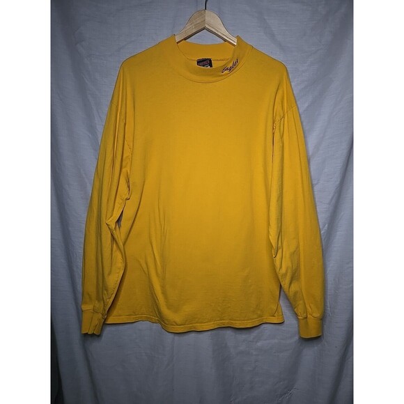 Vintage 90s SOFFE Choice Yellow Long Sleeve Mock Neck T-SHIRT XL Eagles - Picture 1 of 8